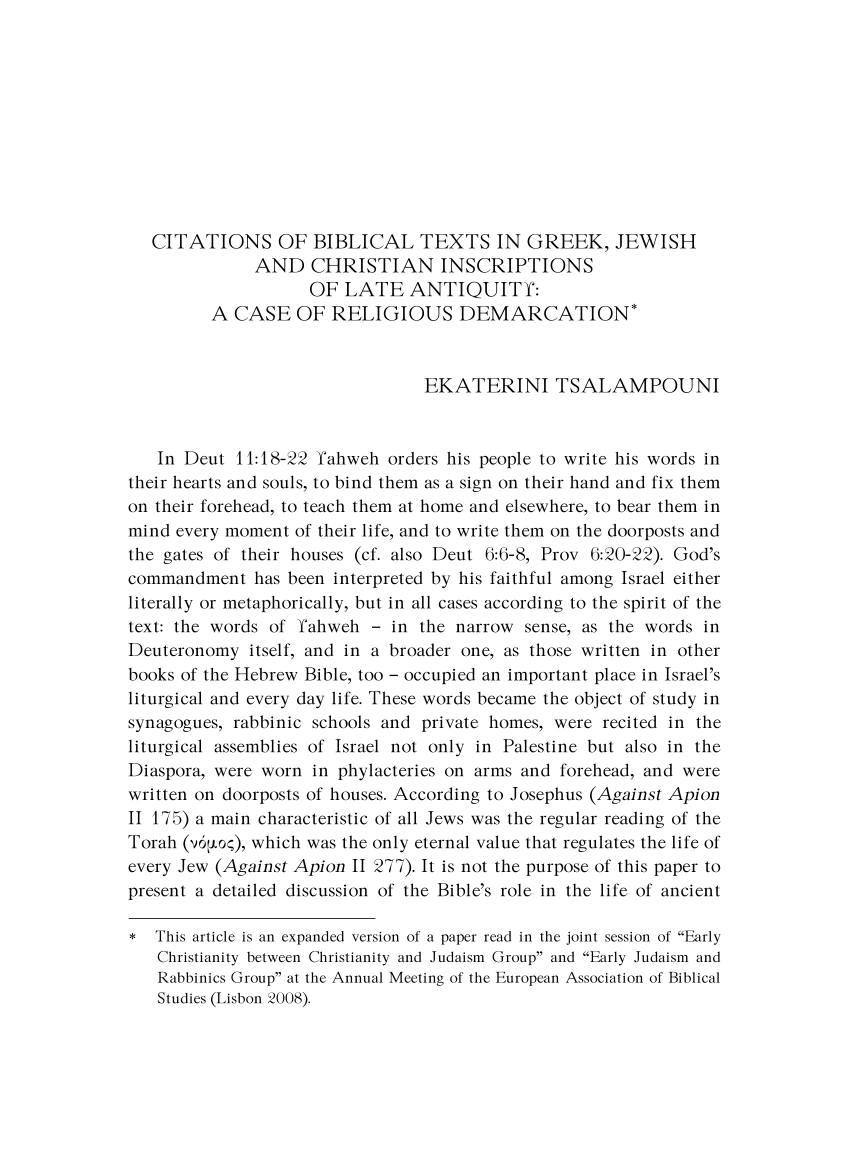 Pdf Citations Of Biblical Texts In Greek Jewish And Christian Inscriptions Of The Graeco Roman And Late Antiquity A Case Of Religious Demarcation