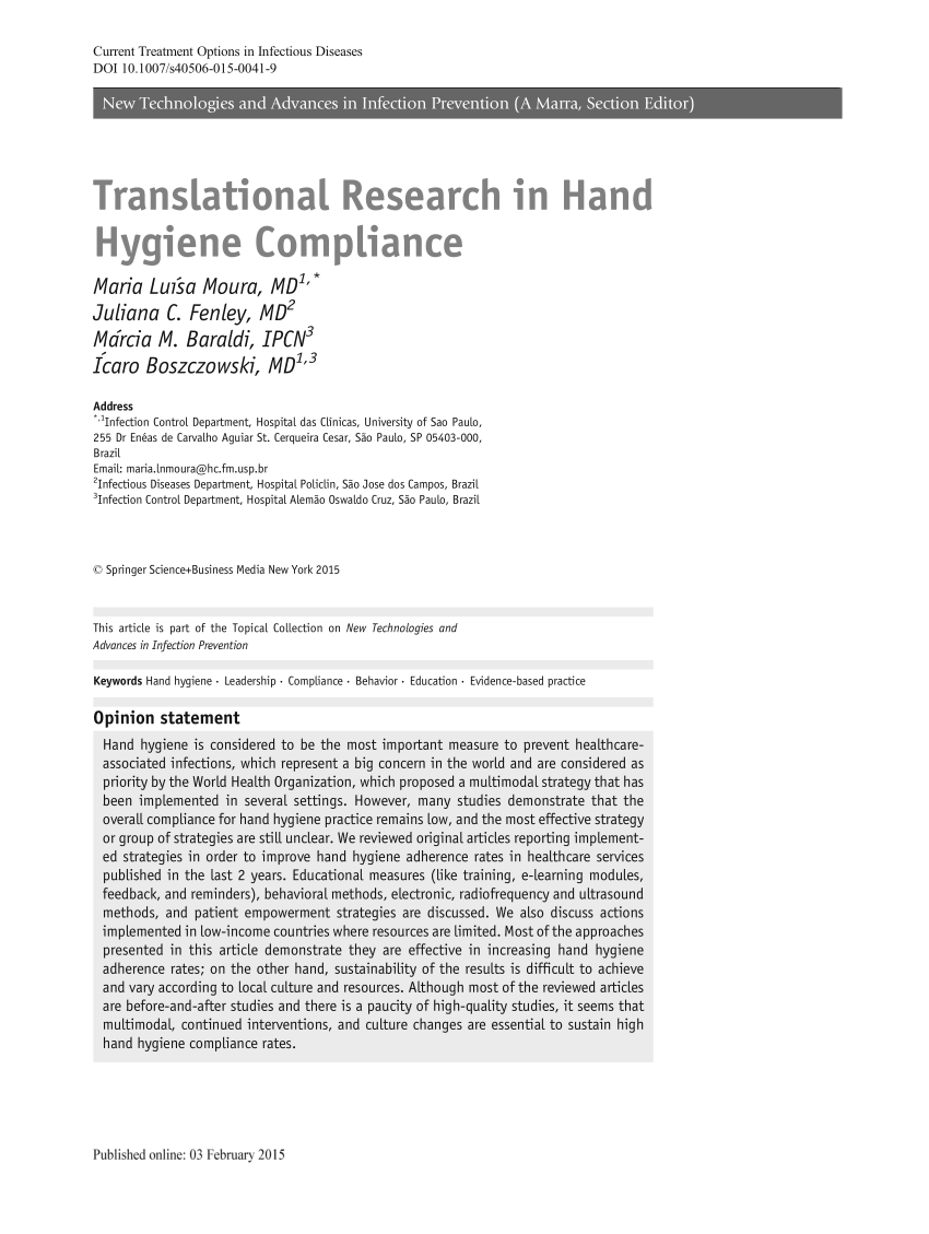 research articles hand hygiene