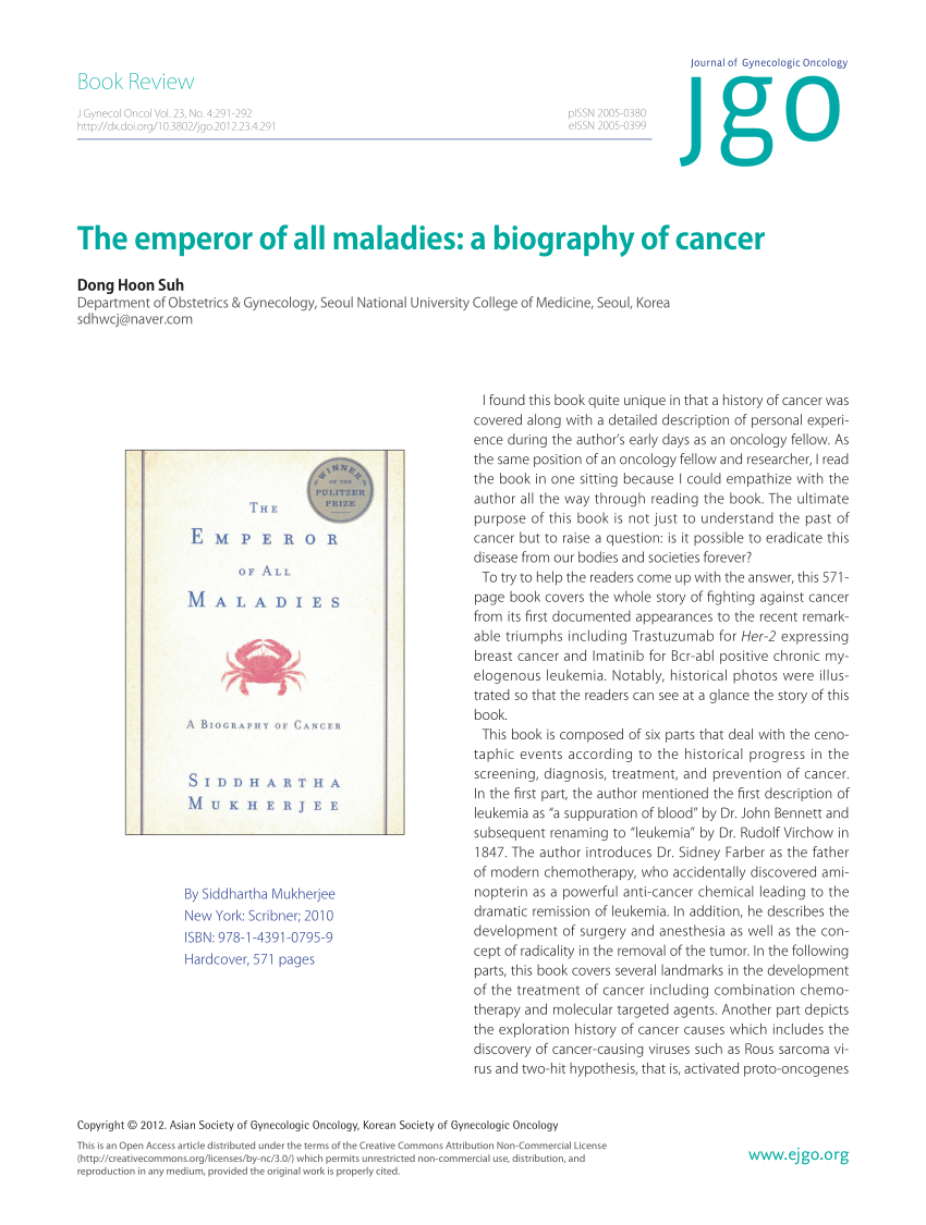 the emperor of maladies a biography of cancer