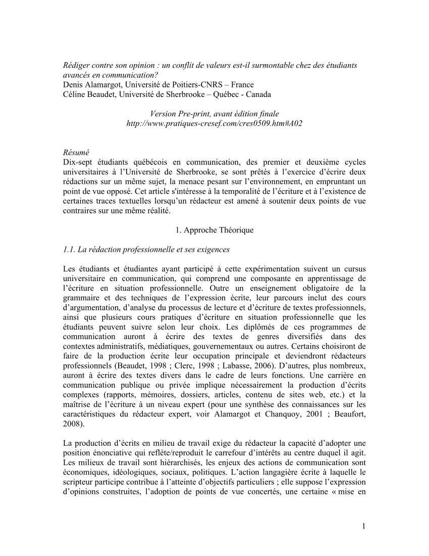 Pdf Rediger Contre Son Opinion Des Etudiants Avances En Communication Peuvent Il Faire Abstraction De Leurs Connaissances Du Domaine