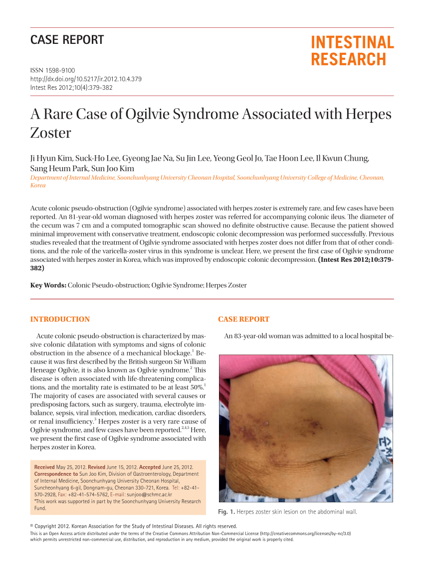 Pdf A Rare Case Of Ogilvie Syndrome Associated With Herpes Zoster