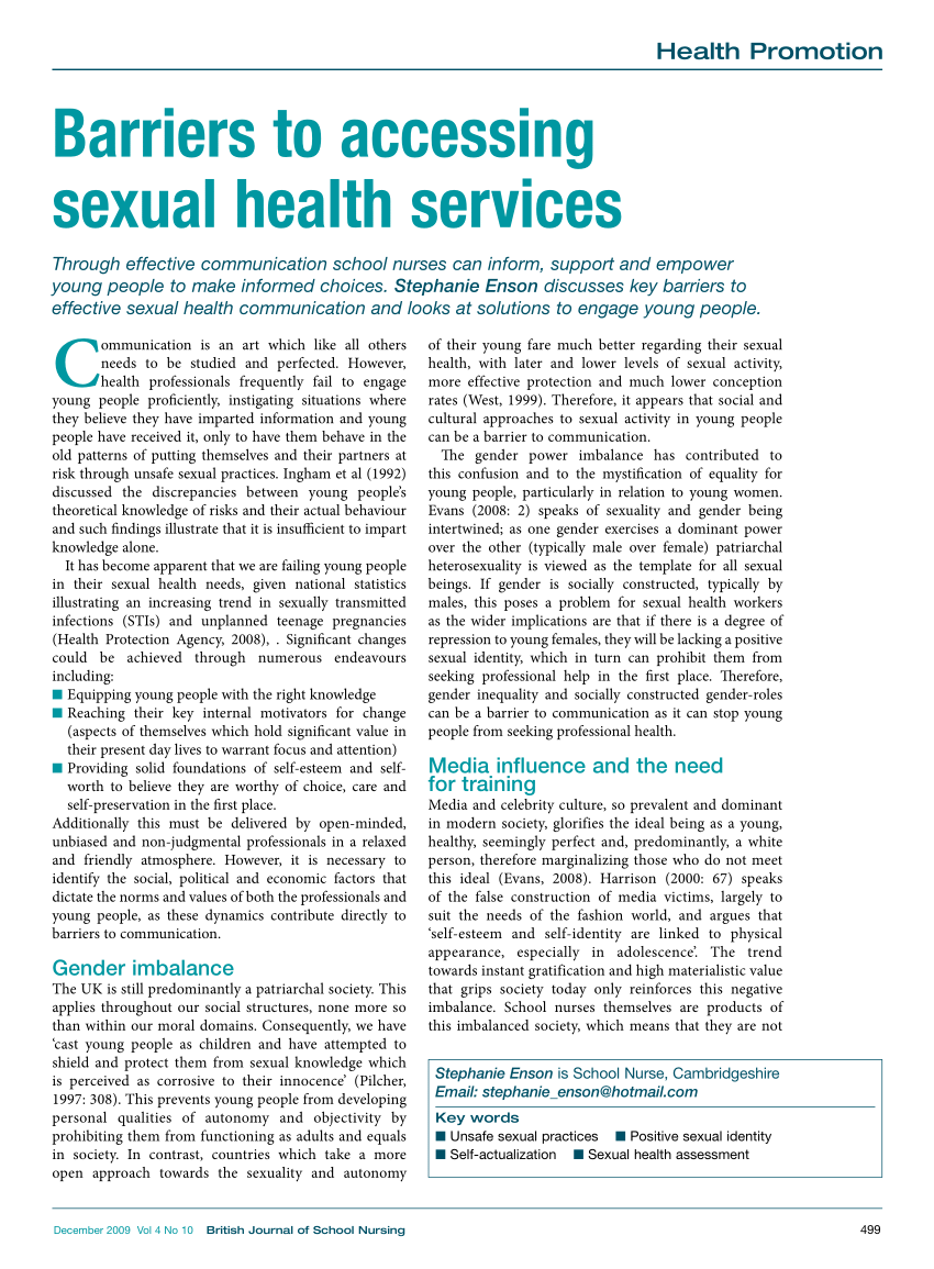 Pdf Barriers To Accessing Sexual Health Services 2751