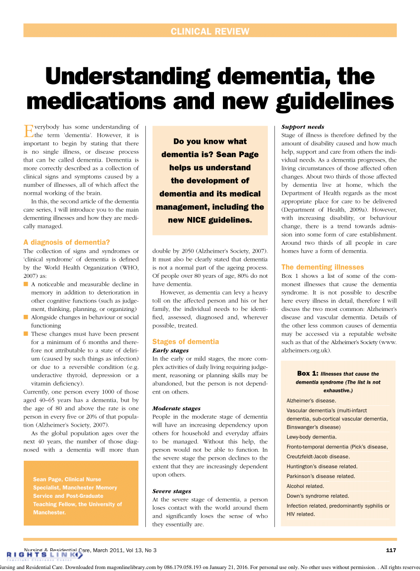 (PDF) Understanding dementia, the medications and new guidelines