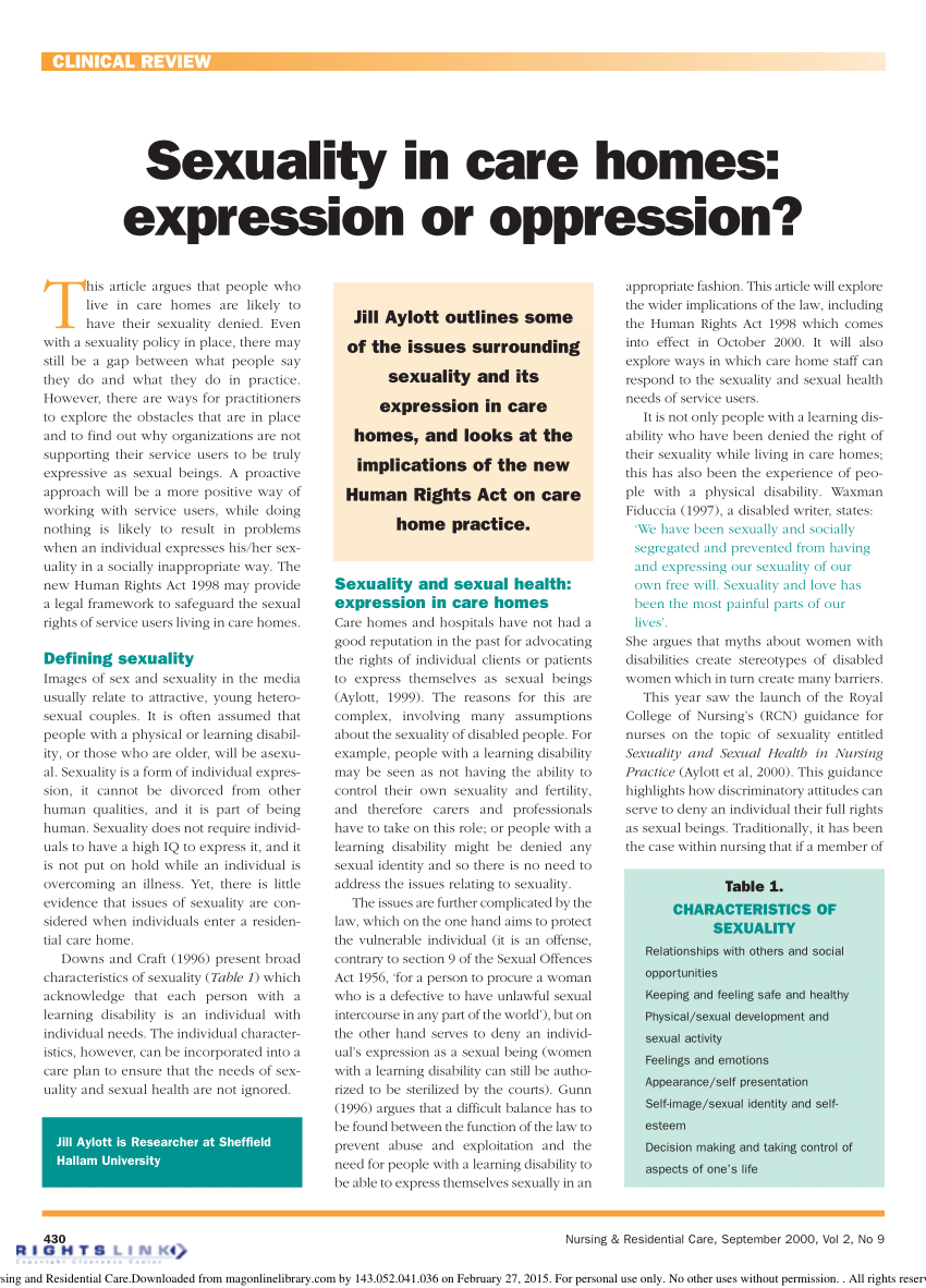 PDF Sexuality in care homes expression or oppression