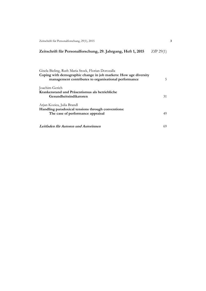 Pdf Coping With Demographic Change In Job Markets How Age Diversity Management Contributes To Organizational Performance