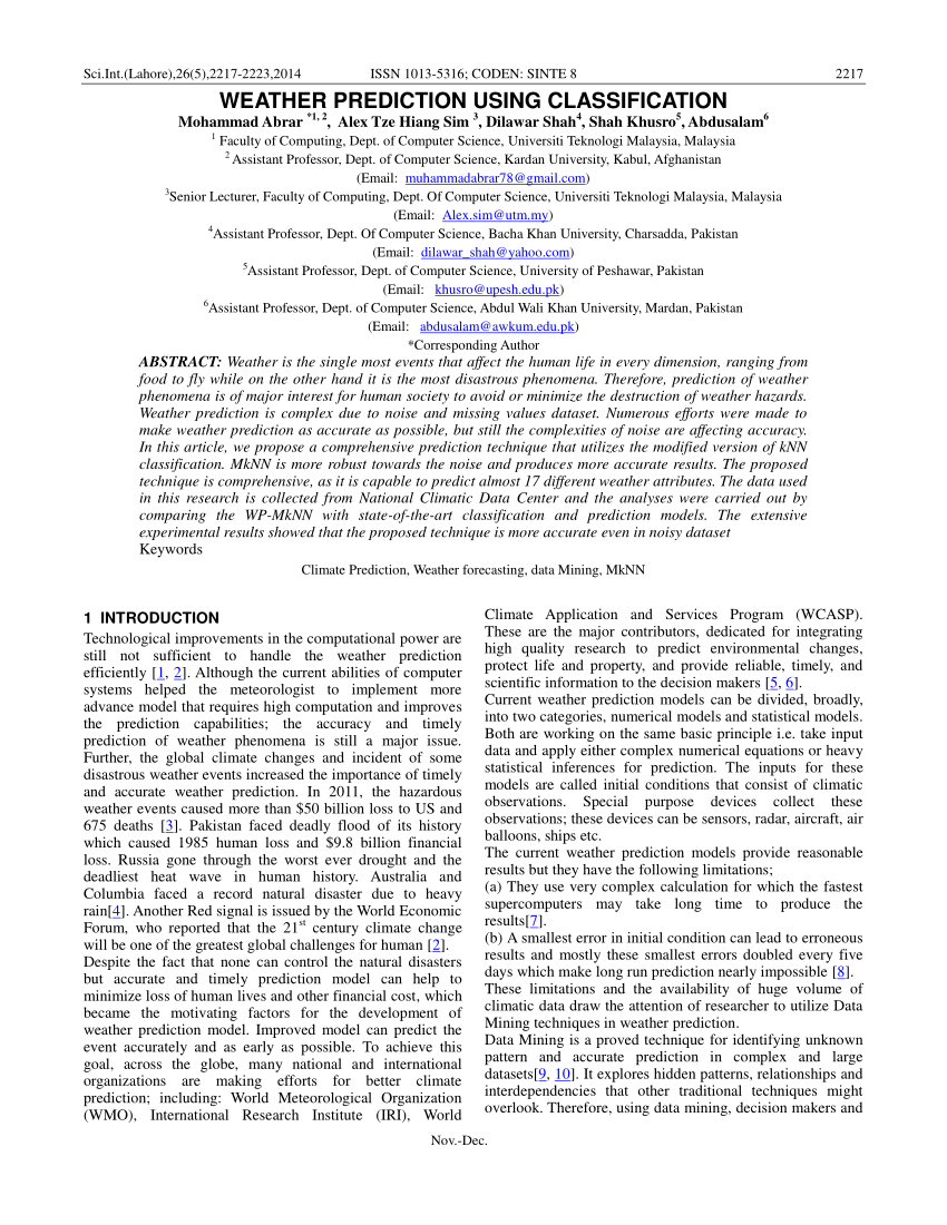 (PDF) Weather Prediction using Classification