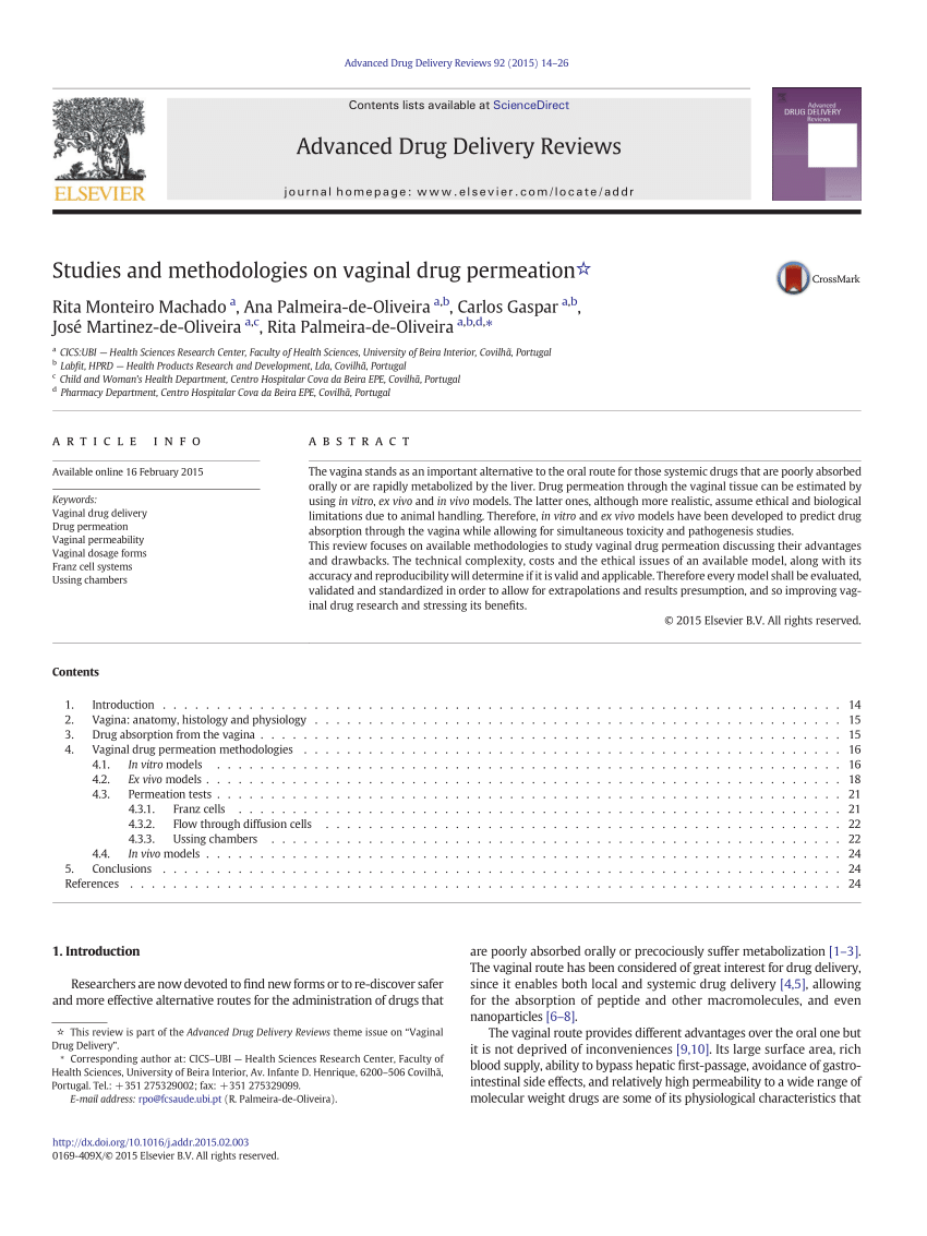 Pdf Studies And Methodologies On Vaginal Drug Permeation