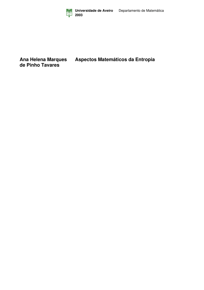 Pdf Aspectos Matematicos Da Entropia