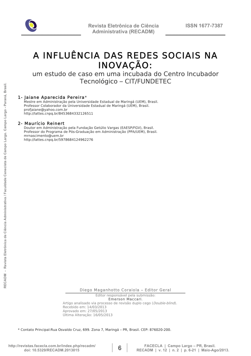 PDF) A influência das redes sociais na inovação: um estudo de caso