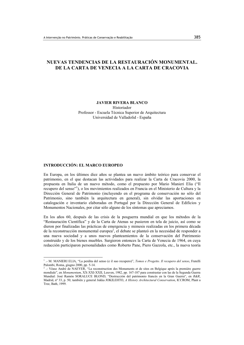 (PDF) NUEVAS TENDENCIAS DE LA RESTAURACIÓN MONUMENTAL. DE 