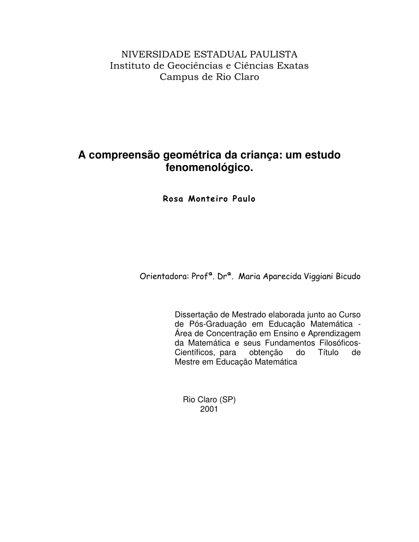 Pdf A Compreensao Geometrica Da Crianca Um Estudo Fenomenologico