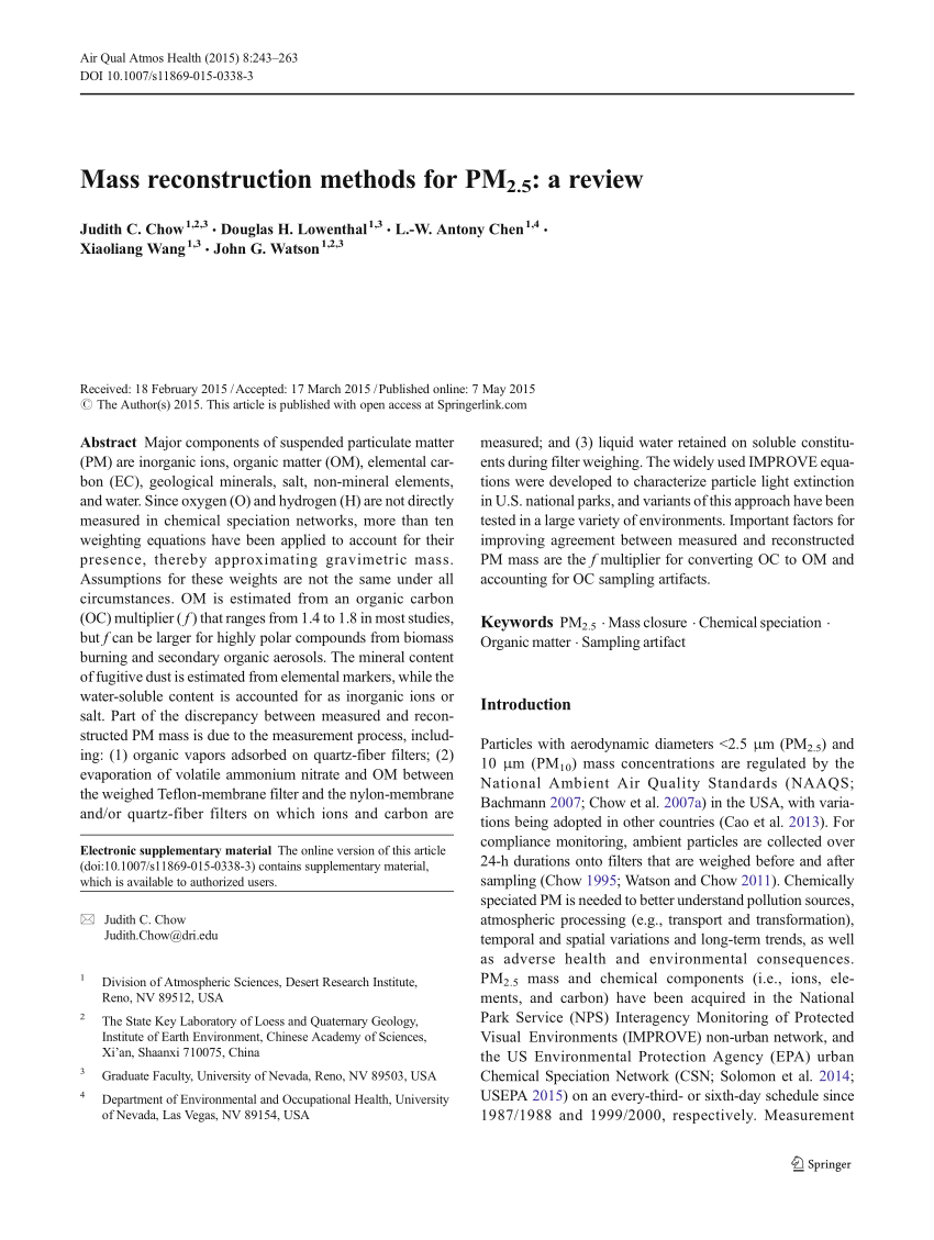 Pdf Mass Reconstruction Methods For Pm2 5 A Review