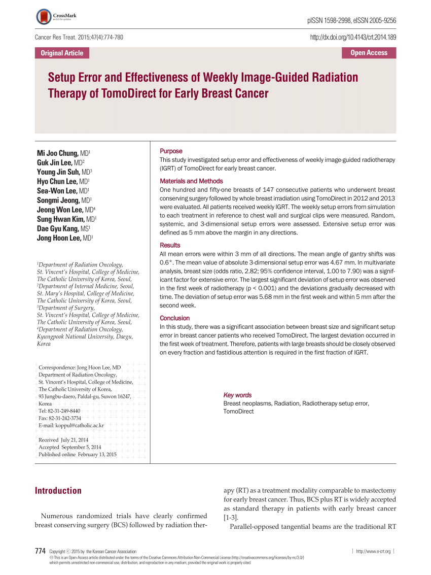 PDF) Setup Error and Effectiveness of Weekly Image-Guided Radiation Therapy  of TomoDirect for Early Breast Cancer