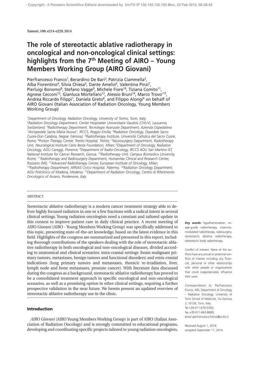 PDF) The role of stereotactic ablative radiotherapy in oncological