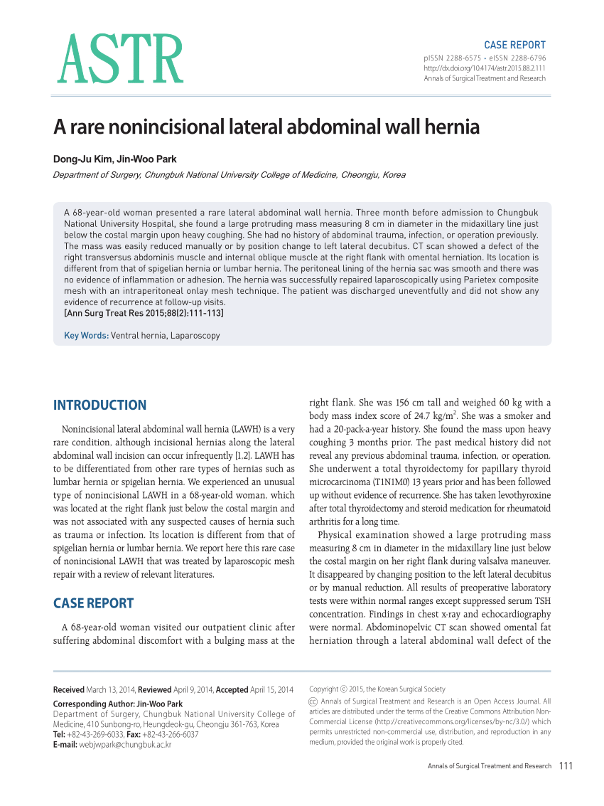 (PDF) A rare nonincisional lateral abdominal wall hernia