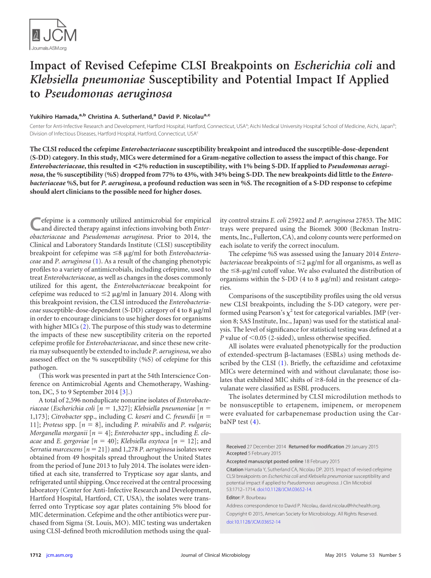 (PDF) Impact of Revised Cefepime CLSI Breakpoints on E. coli and K