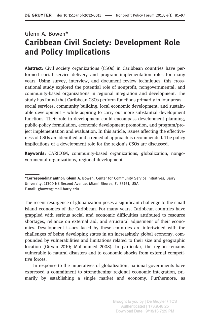 Pdf Caribbean Civil Society Development Role And Policy Implications