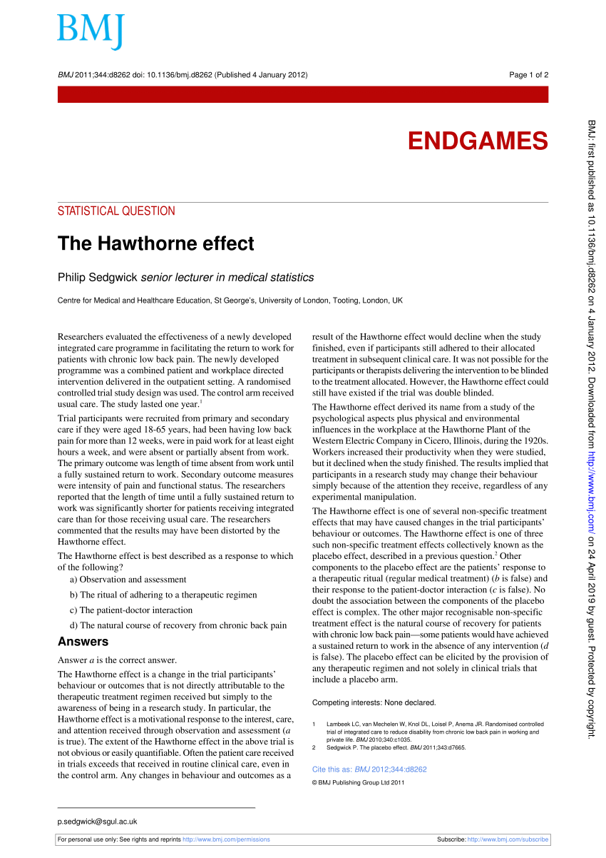 Solved The term Hawthorne effect describes Multiple Choice