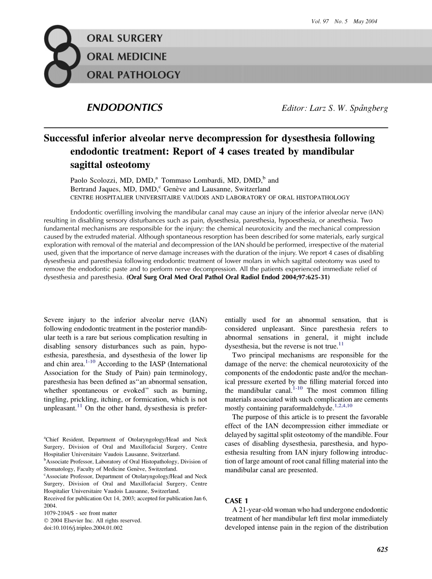 (PDF) Successful inferior alveolar nerve for dysesthesia