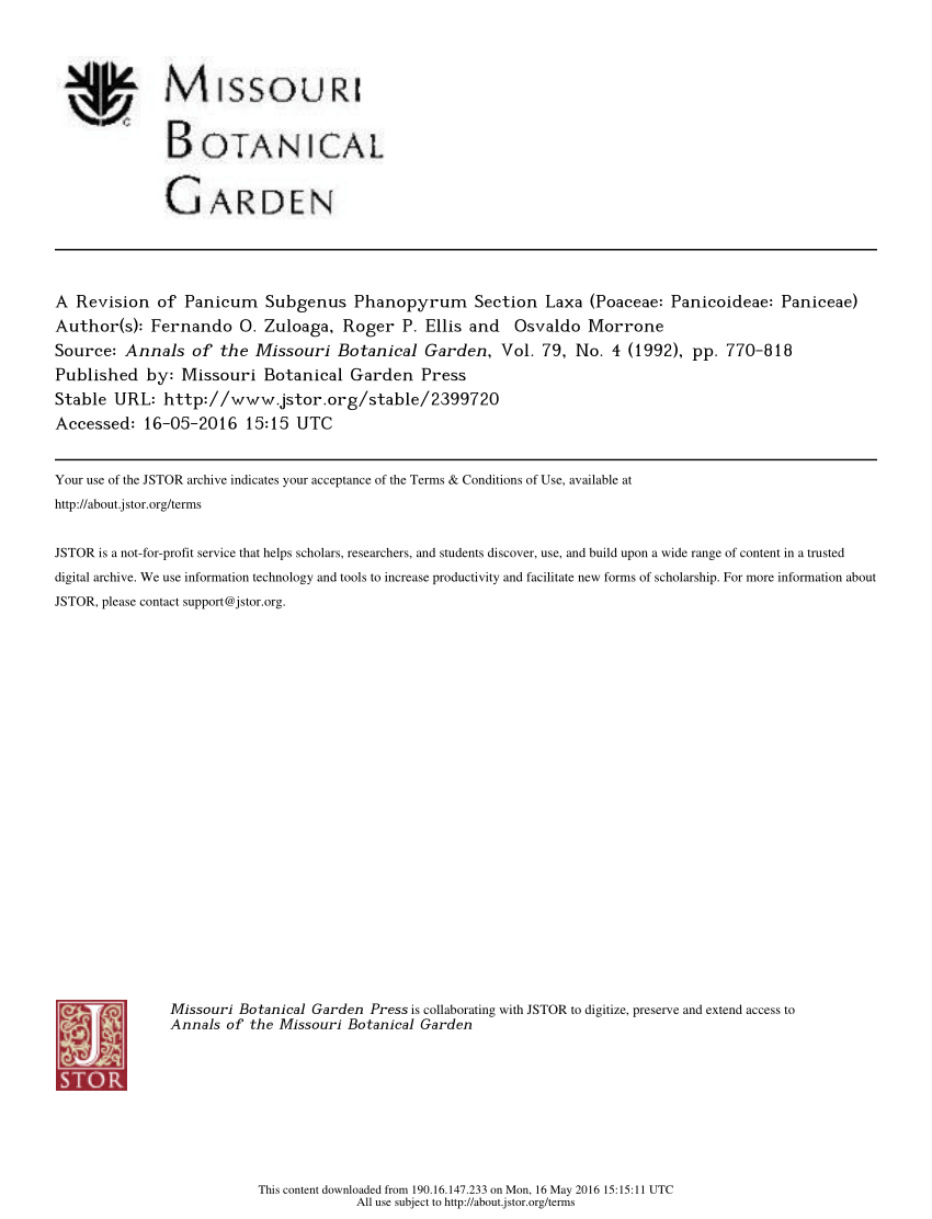 PDF) A Revision of Panicum Subgenus Phanopyrum Section Laxa (Poaceae:  Panicoideae: Paniceae)