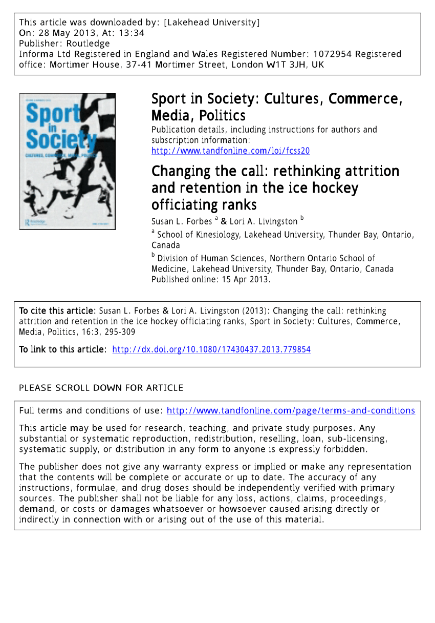 PDF) Changing the call rethinking attrition and retention in the ice hockey officiating ranks