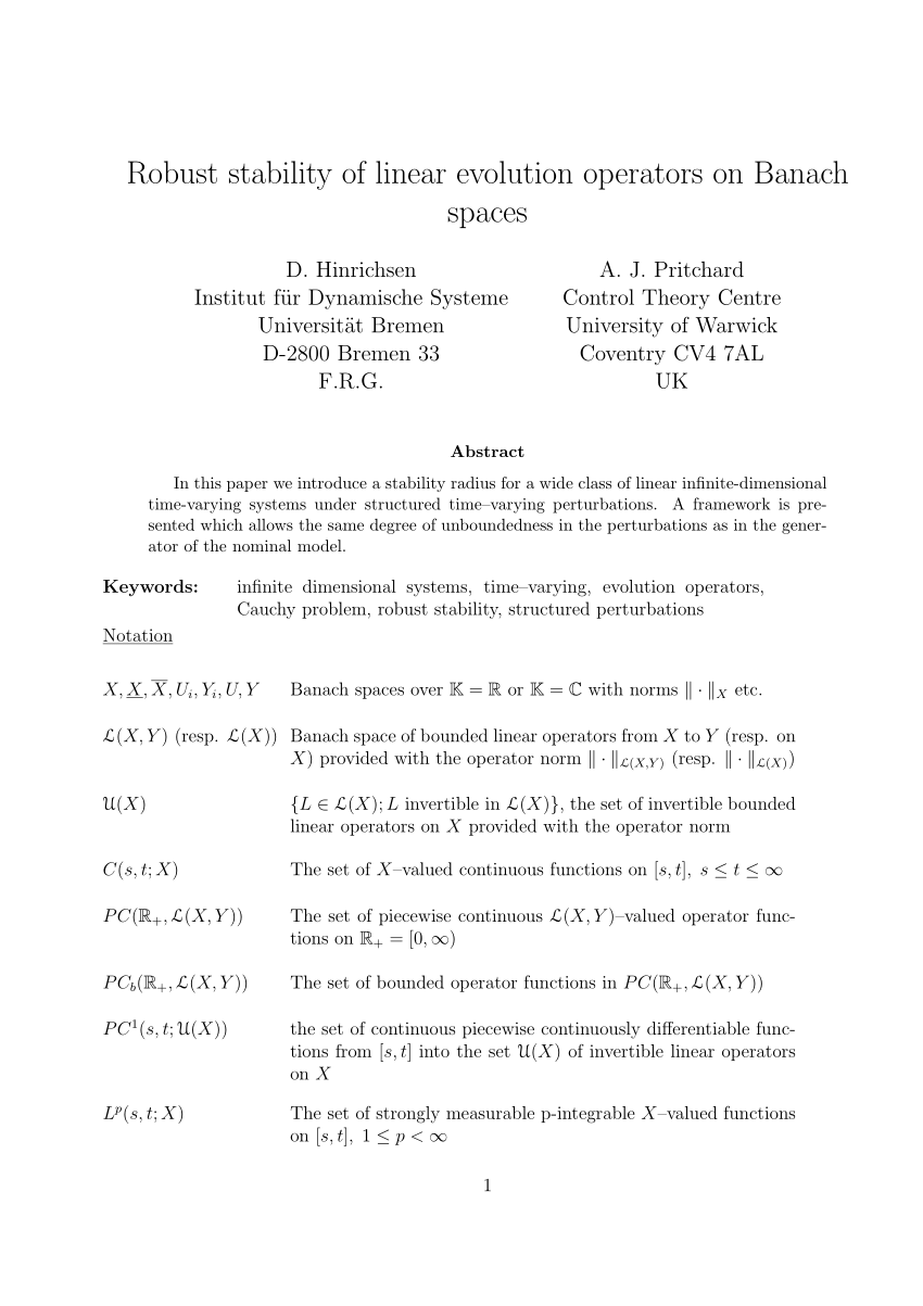 Pdf Robust Stability Of Linear Evolution Operators On Banach Spaces