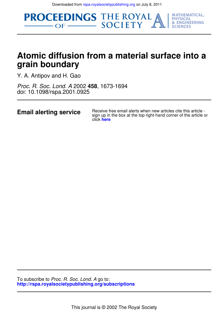 Pdf Atomic Diffusion From A Material Surface Into A Grain Boundary