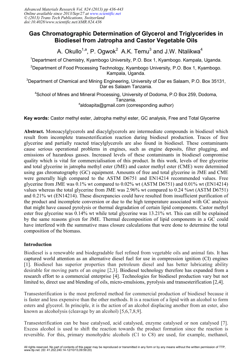 (PDF) Gas Chromatographic Determination of Glycerol and Triglycerides