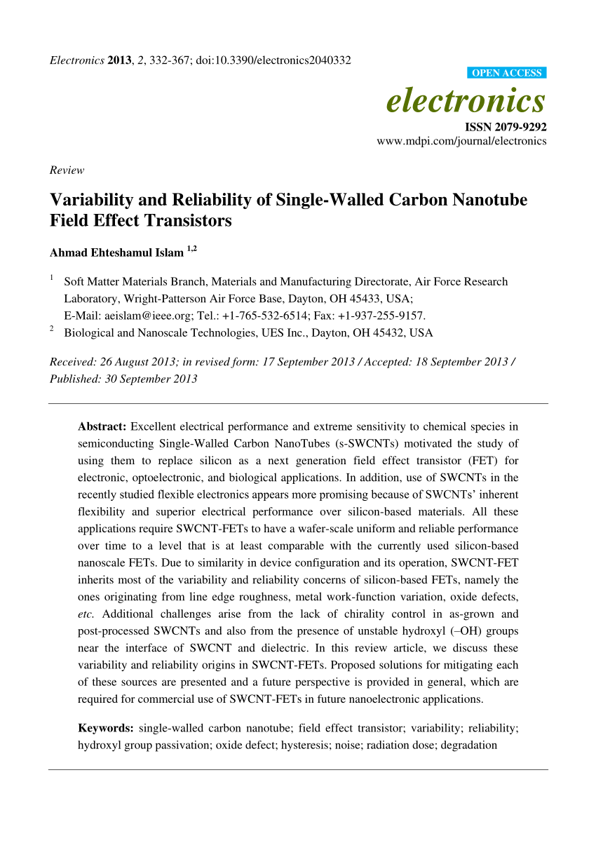 PDF) Variability and Reliability of Single-Walled Carbon Nanotube 