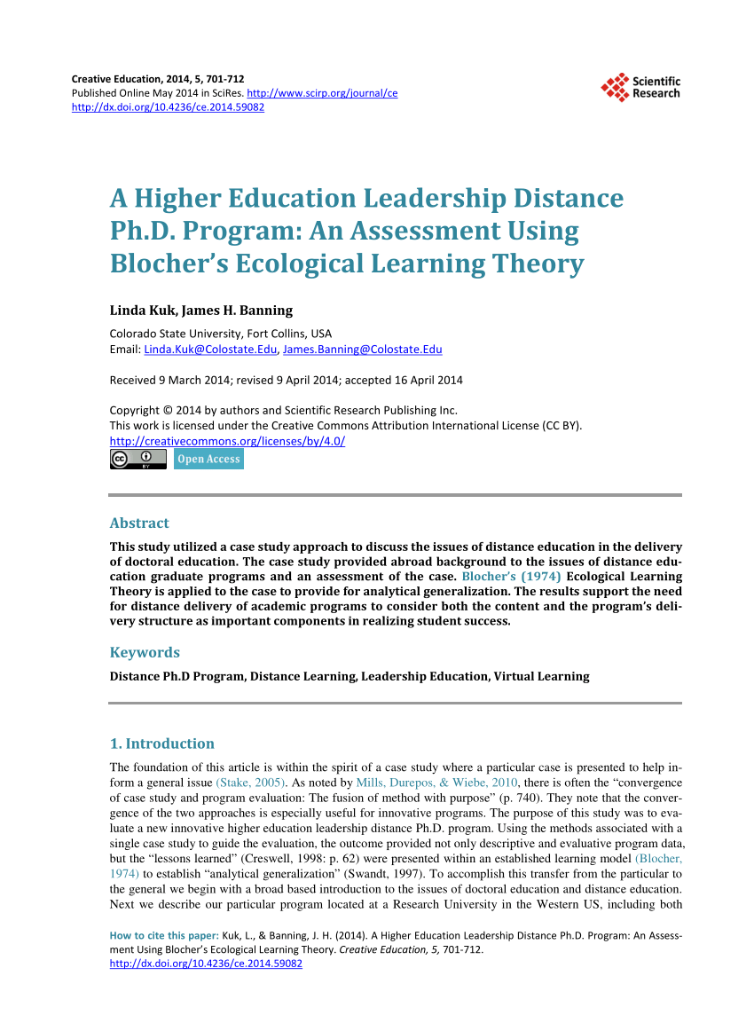 Pdf A Higher Education Leadership Distance Ph D Program An