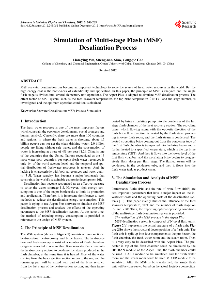 Pdf Simulation Of Multi Stage Flash（msf）desalination Process 4505