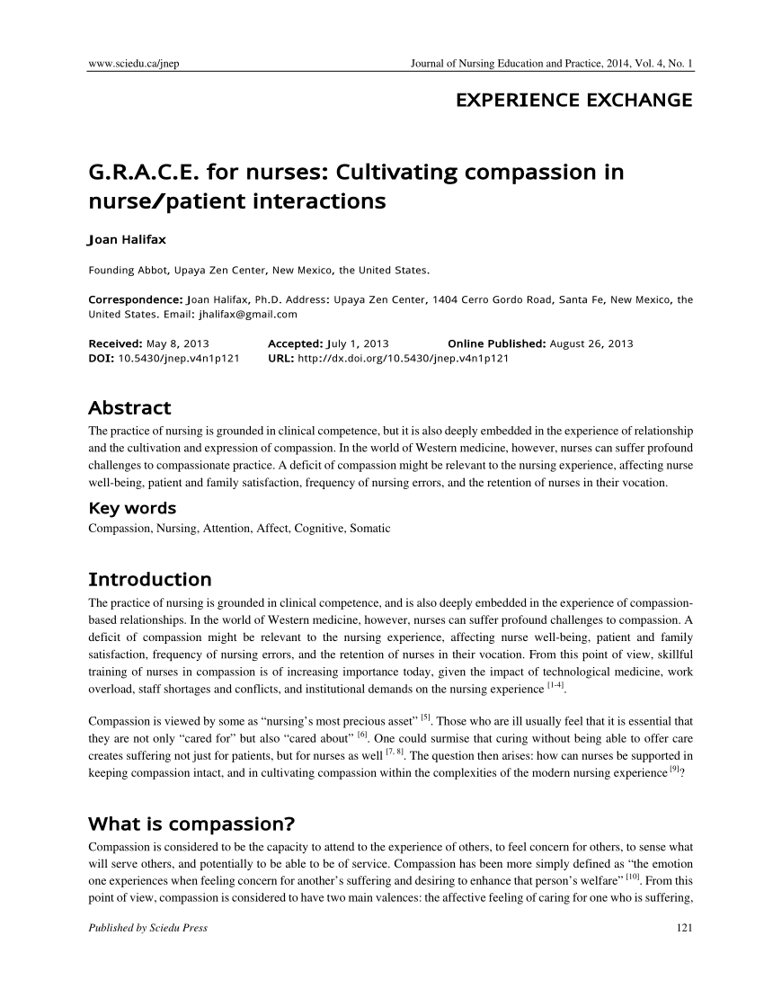 Pdf G R A C E For Nurses Cultivating Compassion In Nurse Patient Interactions