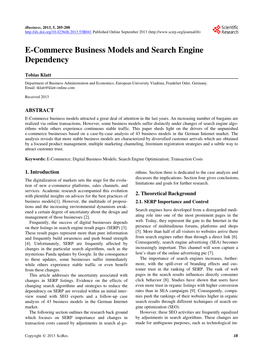 (PDF) ECommerce Business Models and Search Engine Dependency