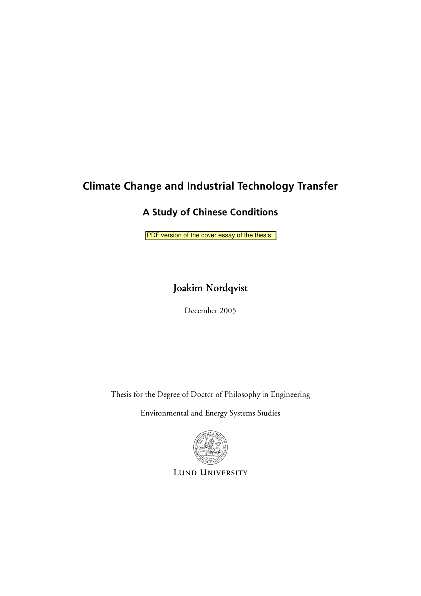 Pdf Climate Change And Industrial Technology Transfer A Study Of Chinese Conditions