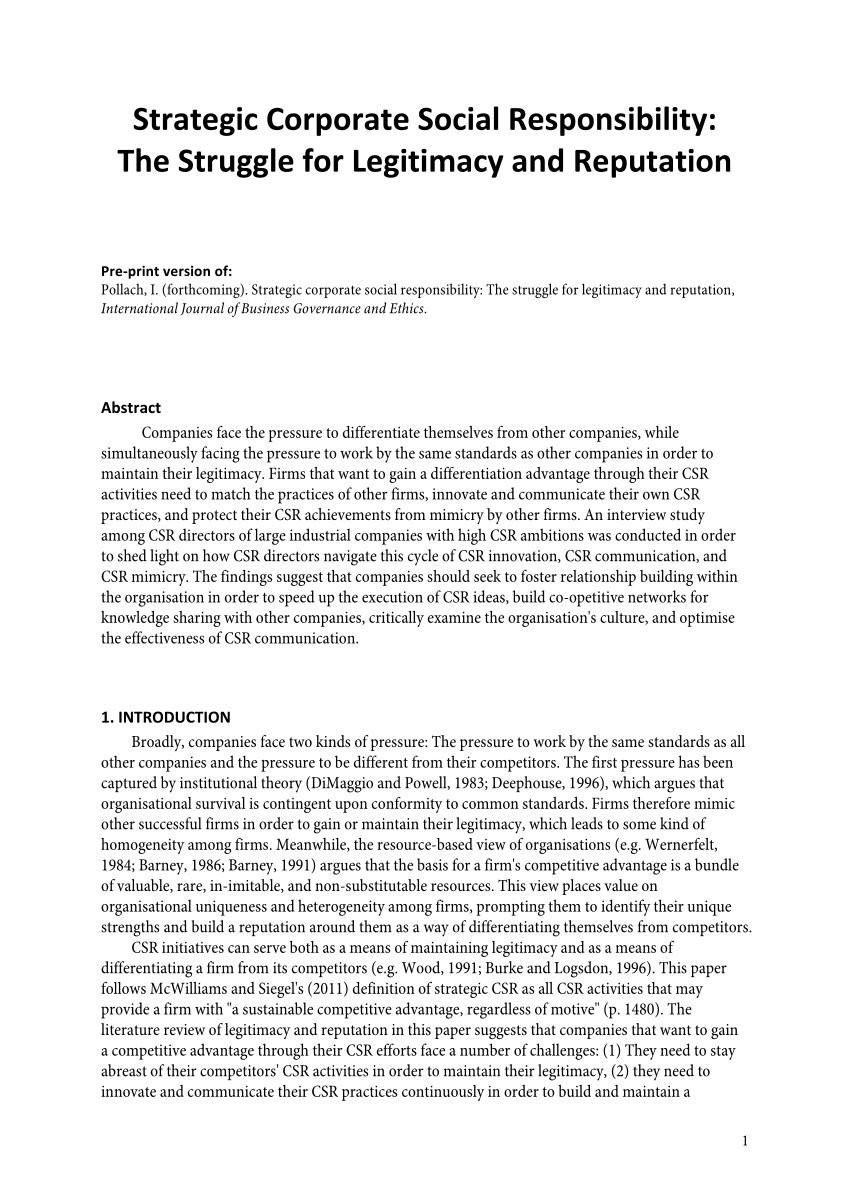 corporate social responsibility and corporate reputation thesis