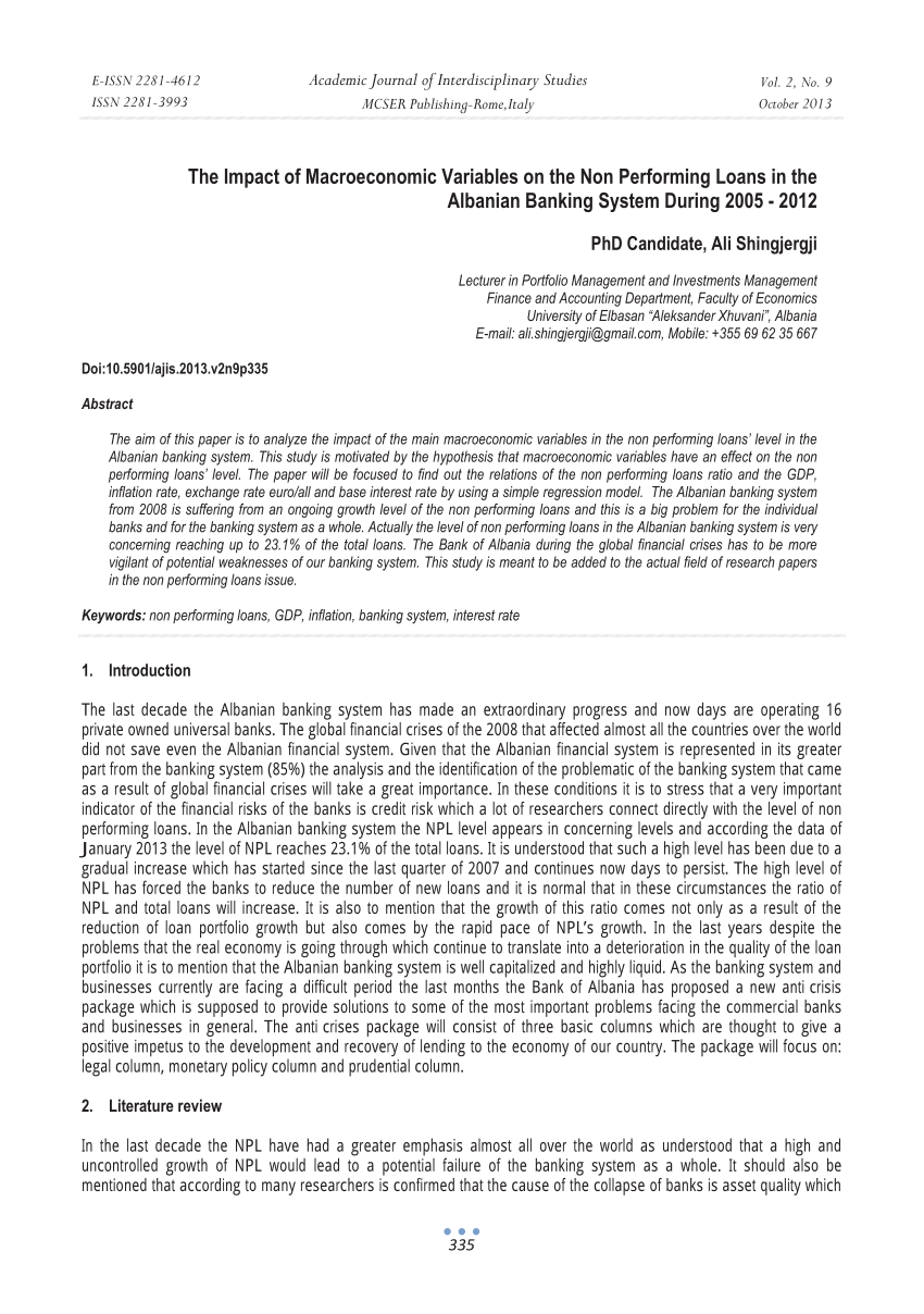 PDF) The Impact of Macroeconomic Variables on the Non Performing 