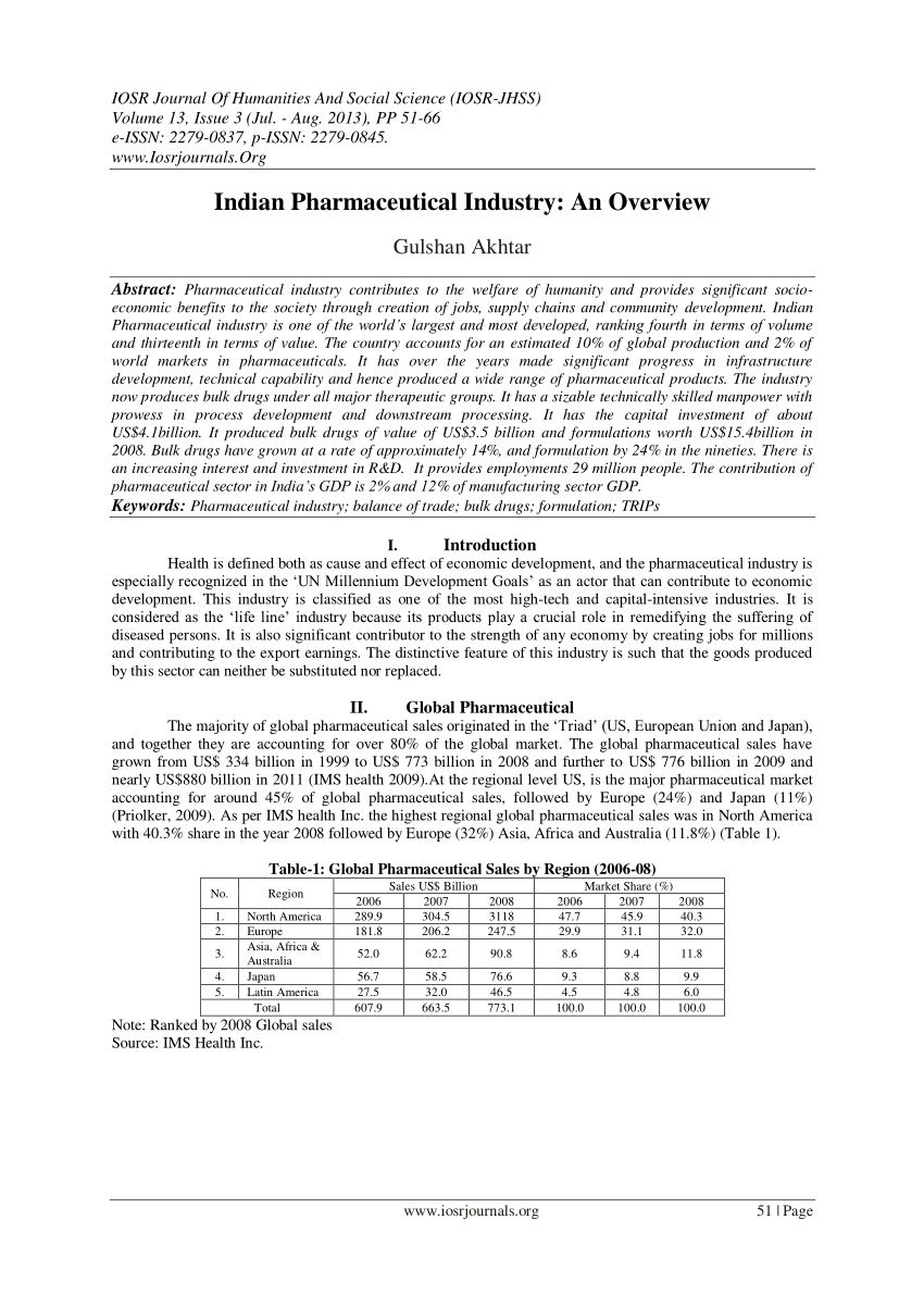 research paper on pharmaceutical industry in india