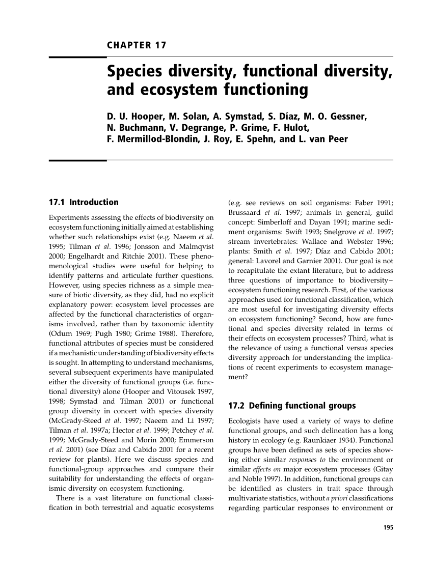 Pdf Species Diversity Functional Diversity And Ecosystem Functioning