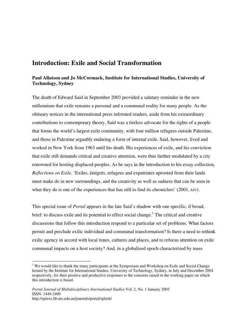 PDF) Introduction: Exile and Social Transformation