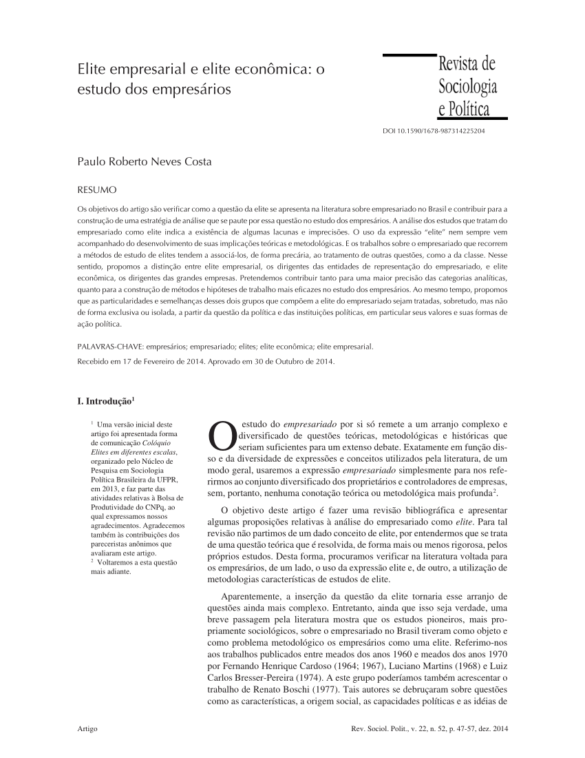 PDF) Pequenos Negócios, Industrializacao Local e Redes de Relacoes  Economicas: Uma revisao bibliográfica em Sociologia Economica