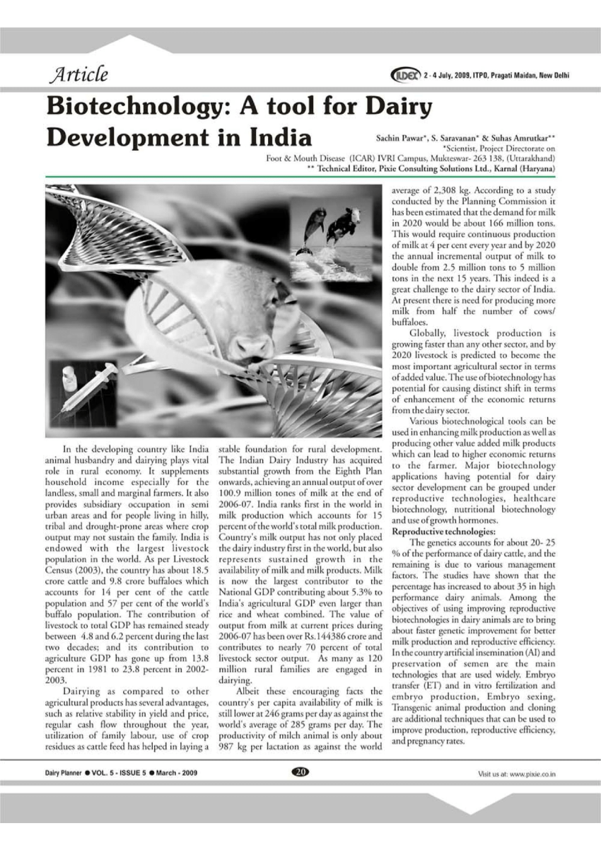 (PDF) Biotechnology A tool for Dairy Development in India