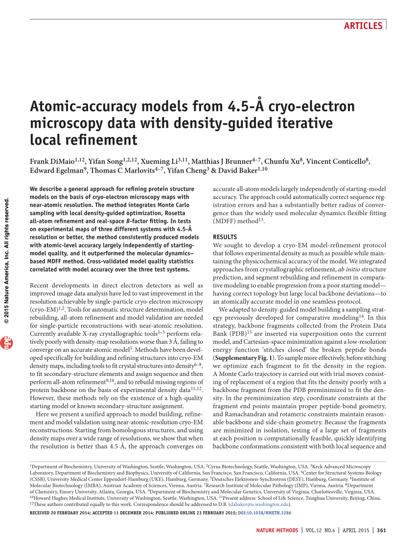 Pdf Atomic Accuracy Models From 4 5 A Cryo Electron Microscopy Data With Density Guided Iterative Local Refinement