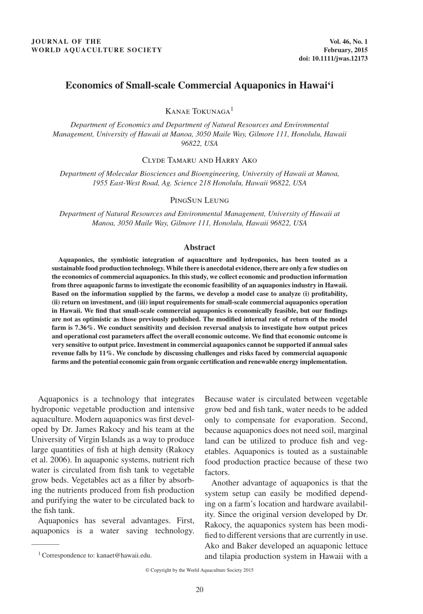 pdf economics of small-scale commercial aquaponics in