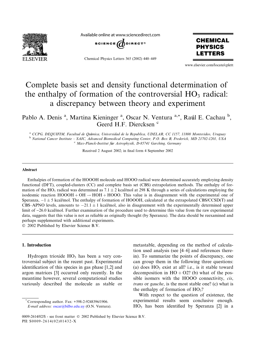 Pdf Complete Basis Set And Density Functional Determination Of The Enthalpy Of Formation Of The Controversial Ho3 Radical A Discrepancy Between Theory And Experiment