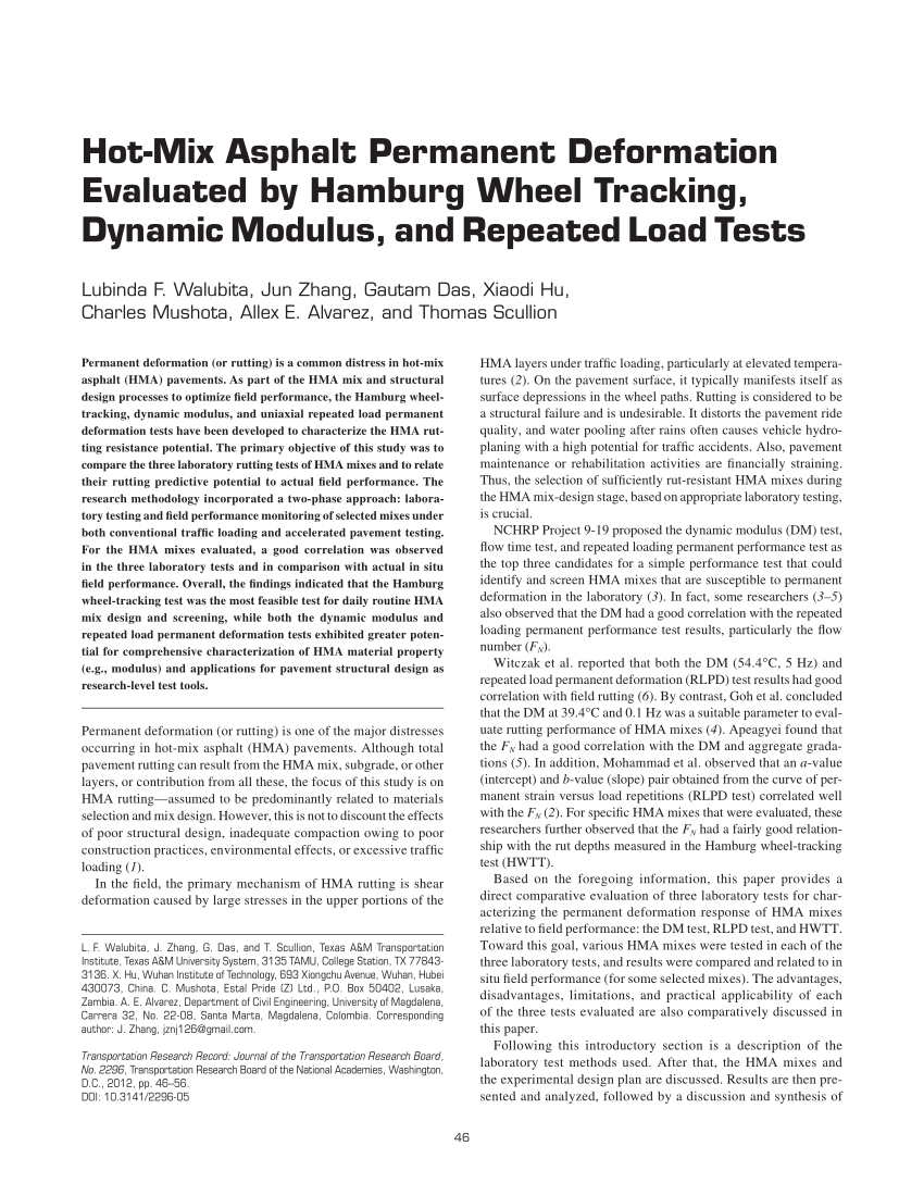 Pdf Hot Mix Asphalt Permanent Deformation Evaluated By Hamburg Wheel Tracking Dynamic Modulus And Repeated Load Tests
