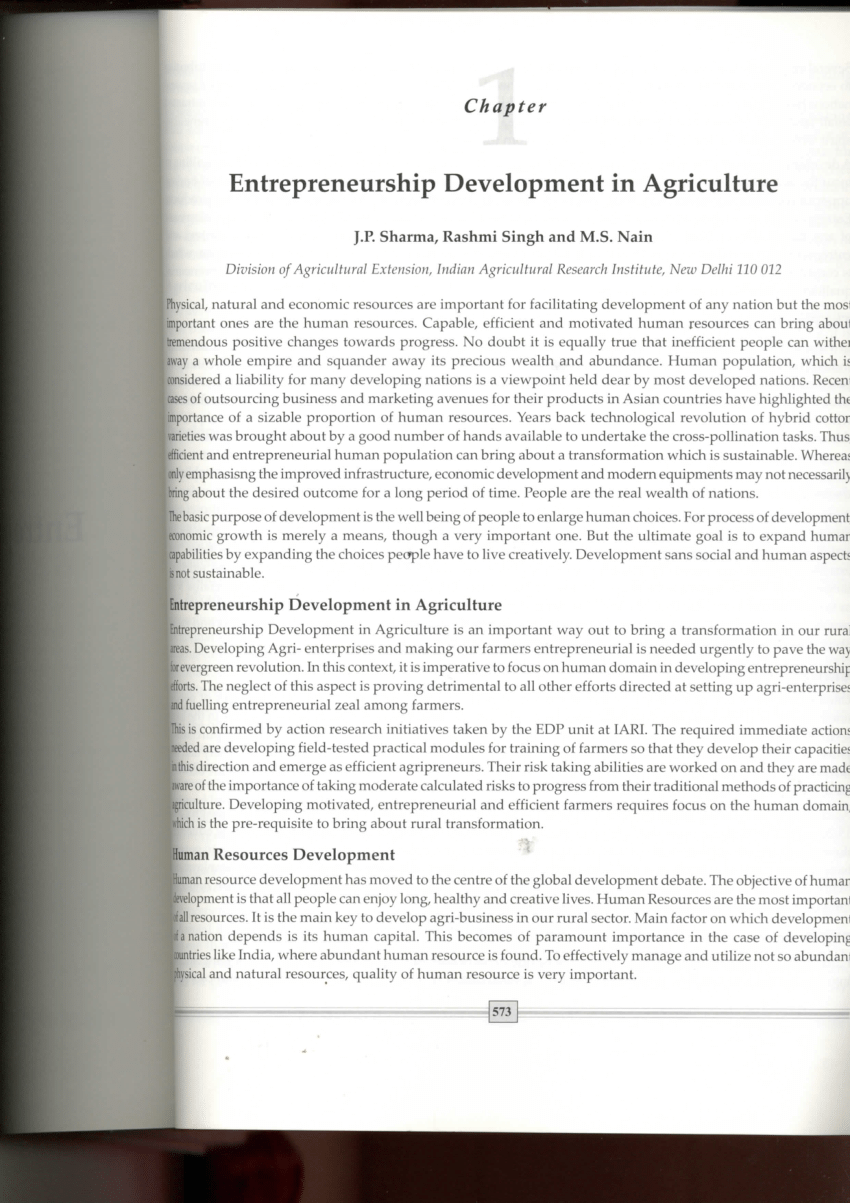 (PDF) Entrepreneurship Development in Agriculture