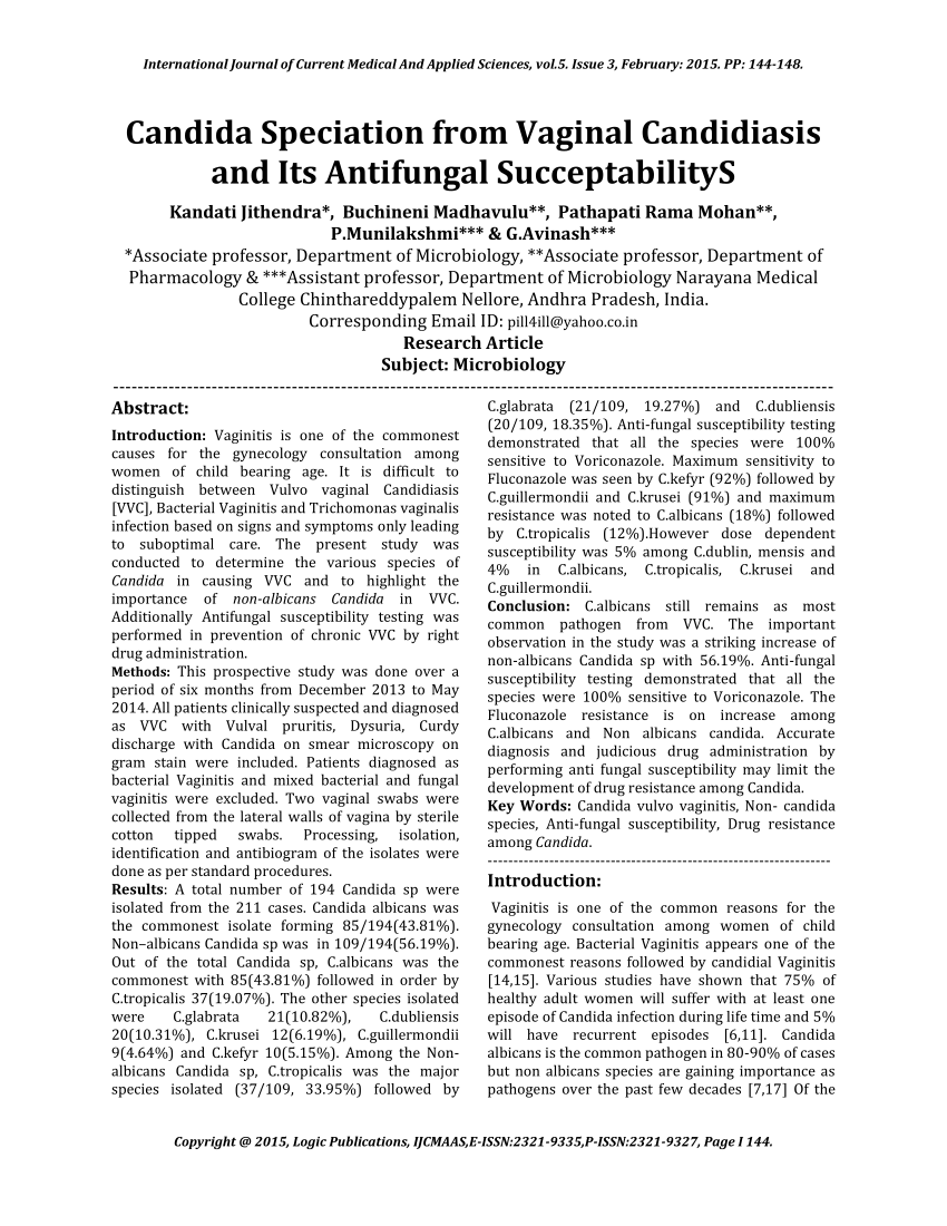 Pdf Candida Speciation From Vaginal Candidiasis And Its Antifungal Susceptibility 