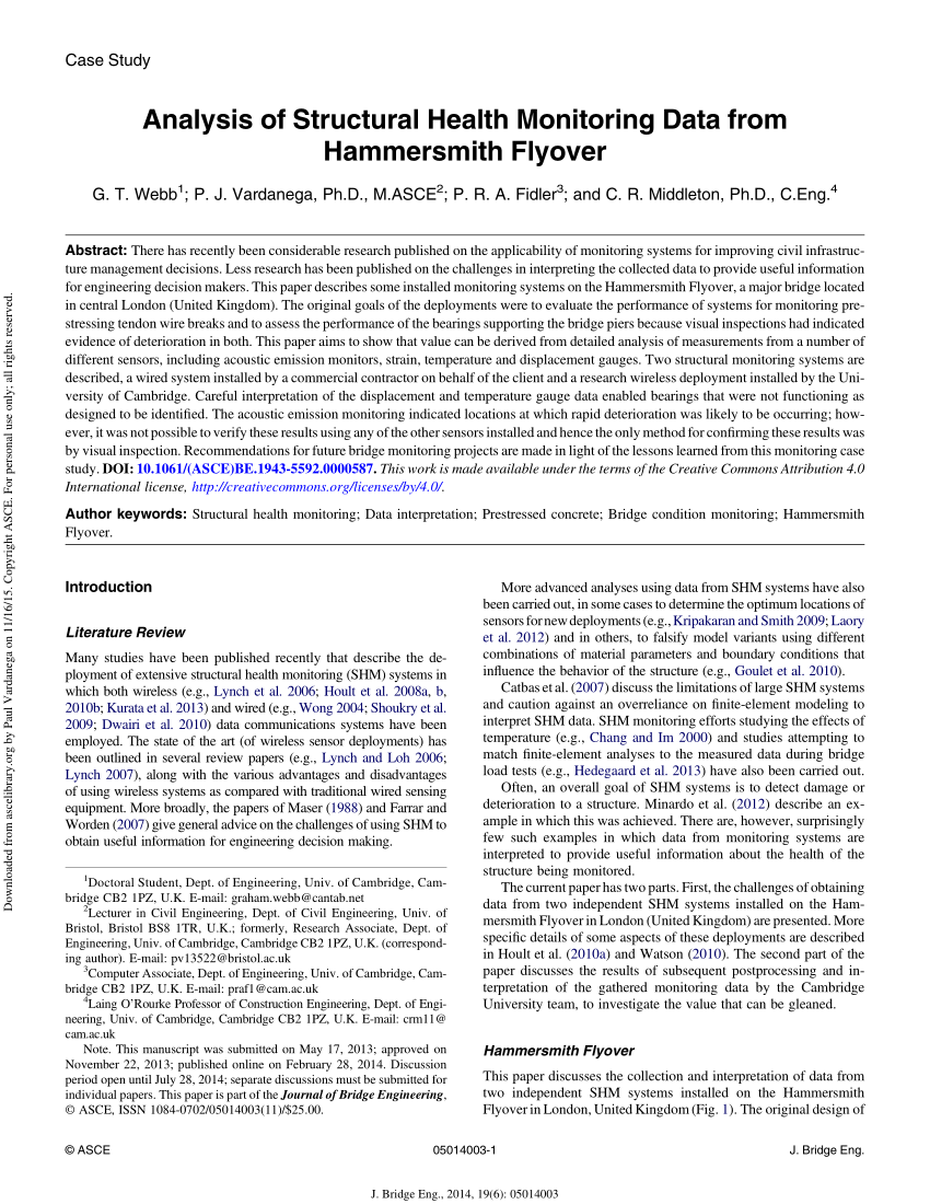 Pdf Analysis Of Structural Health Monitoring Data From Hammersmith Flyover