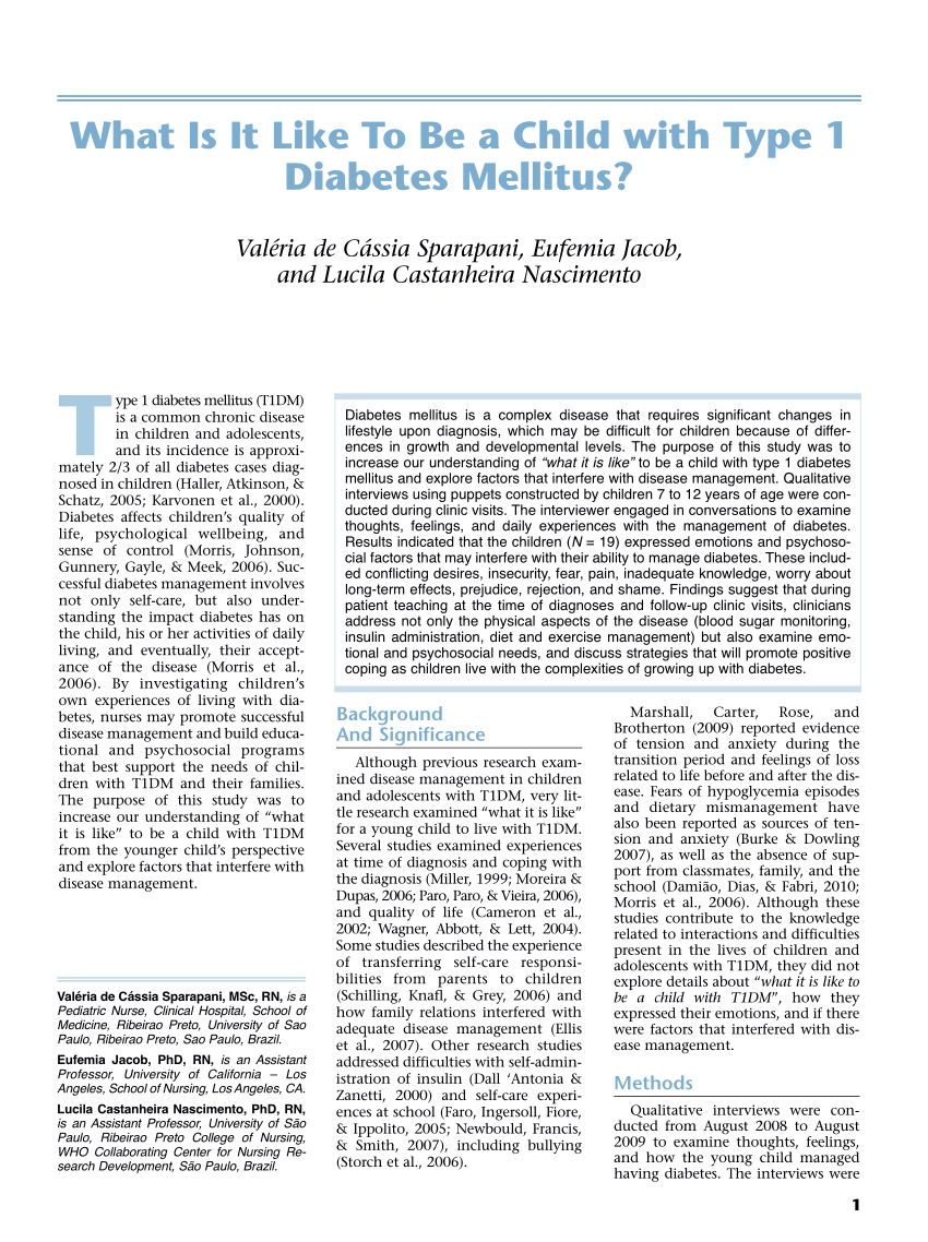 Pdf What Is Like To Be A Child With Type 1 Diabetes Mellitus