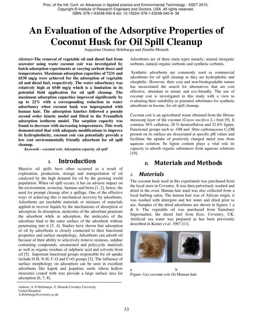 coconut husk as water filter research paper